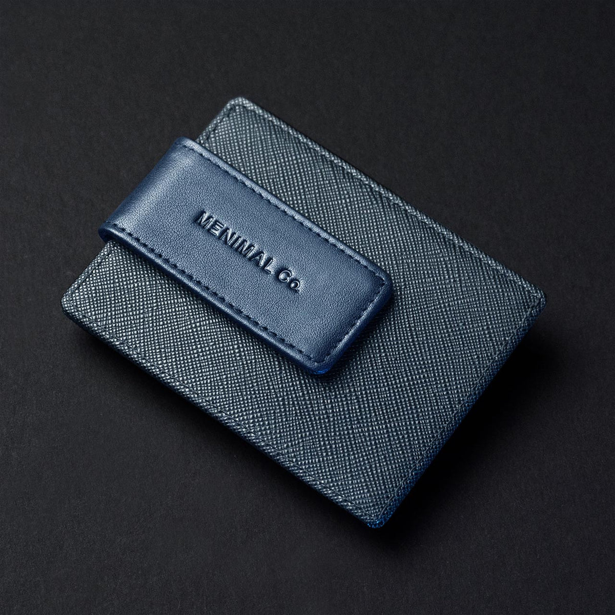blue card sleeve wallet with magnetic flap